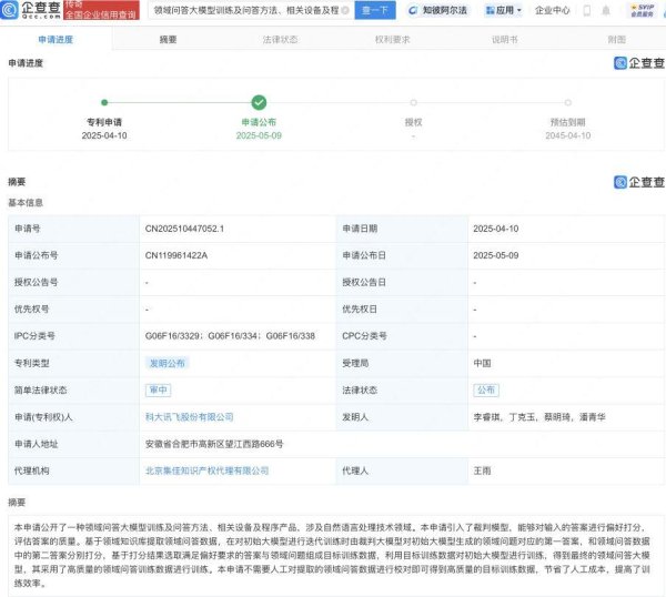 沪深投  科大讯飞领域问答大模型训练专利公布
